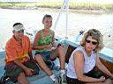 P1010206.jpg: Matt, Sam & Denise on the crab boat