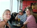 P1010261.jpg: Sam, Denise & Matt in bar at Charlotte, NC Airport